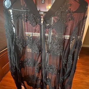 NWT TORRID Plus Size Black Floral Mesh Bomber Jacket. Size 3 or 22-24
